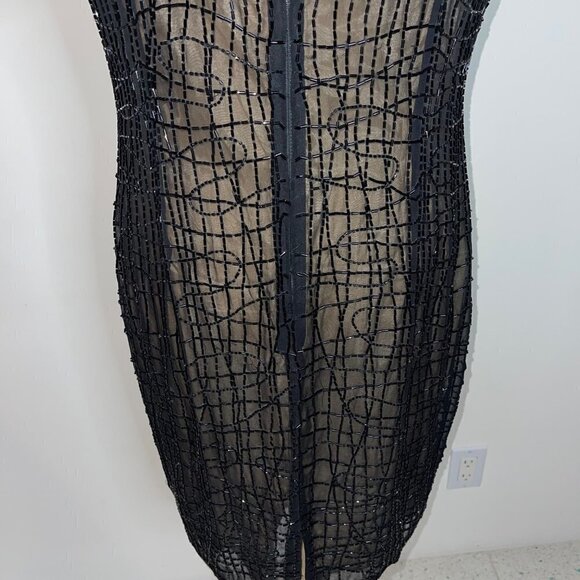 A.J. Bari Womens Dress Black Size 12 Vintage Beaded Shift Pure Silk Cocktail - Picture 14 of 16
